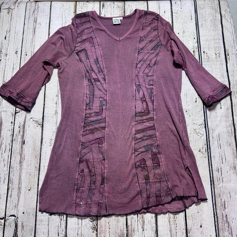 Parsley & Sage Top Women 1X Tunic 3/4 Sleeve Artsy Lagenlook Pink Boho